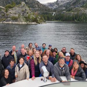 A photo of the chapter's members on a boat on Lake Tahoe